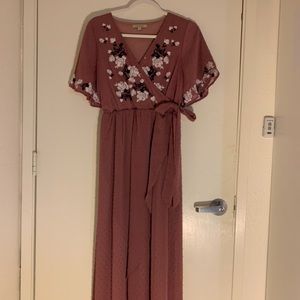 Blush Dress with Floral Embroidery